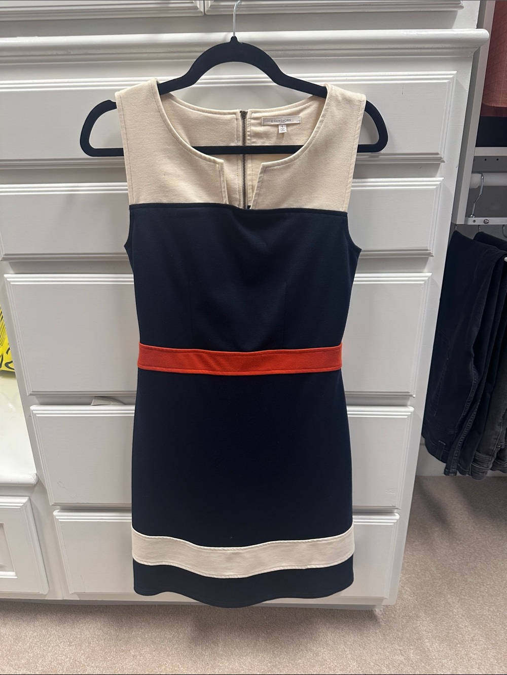 41 Hawthorn Navy Blur, Cream & Red Belted Colorblock Sleeveless Mini Dress